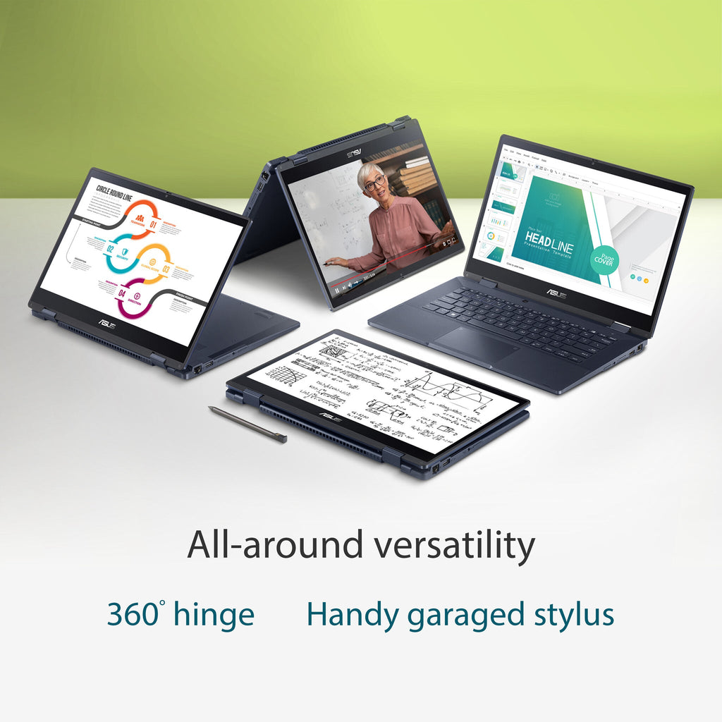 ASUS ExpertBook B3 Flip B3402FB-i582XA Intel® Core™ i5 i5-1235U Hybrid (2-in-1) 35.6 cm (14") Touchscreen Full HD 8 GB DDR4-SDRAM 256 GB SSD Wi-Fi 6 (802.11ax) Windows 11 Pro Education Black