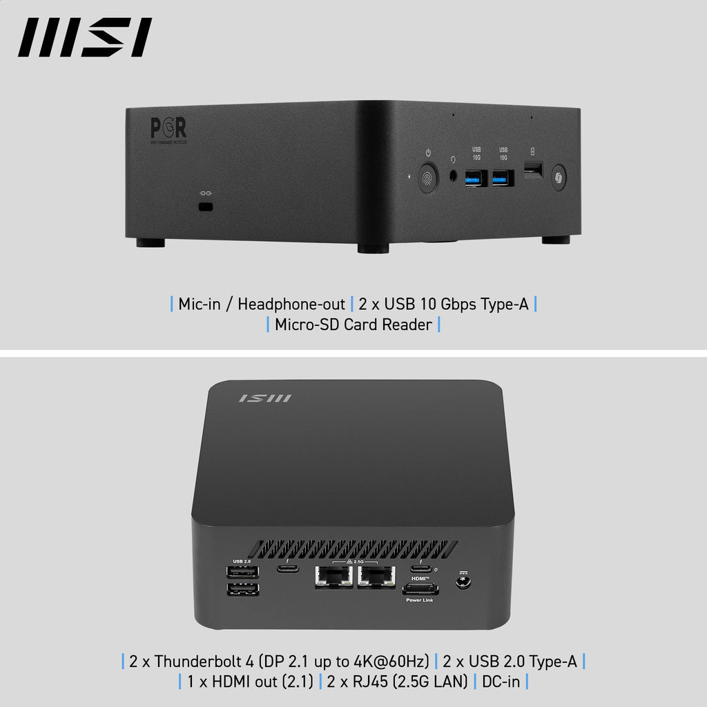 MSI Cubi NUC AI+ 2MG Intel Core Ultra 7 258V, Desktop PC, NUC, SFF, Mini Computer, HTPC, (32GB RAM, 1TB Storage, Windows 11 PRO NextGen Premium), Intel Arc Graphics/Embedded DDR5/Dual ThunderBolt 4/HDMI/Dual LAN/WiFi 6E/BT 5.3/VESA