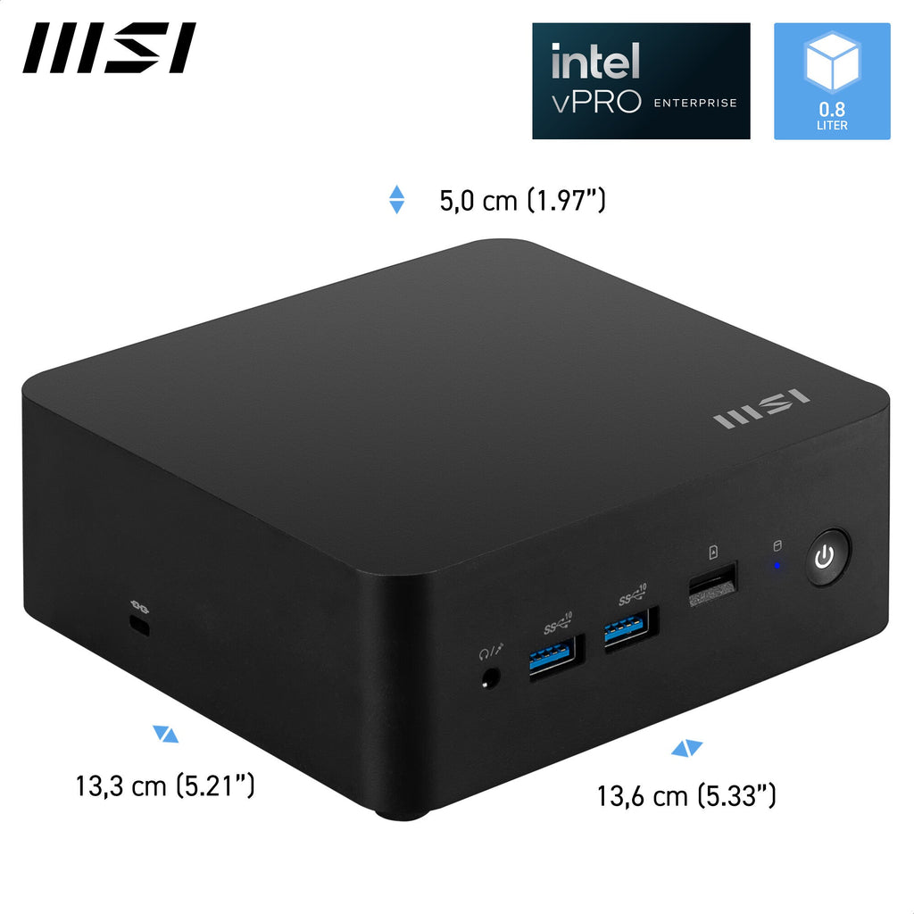 MSI Cubi NUC 13MQG Intel Core i5 1345U vPRO Desktop PC, NUC, SFF, Mini Computer, HTPC, (8GB RAM, 512GB Storage, Windows 11 PRO), vPRO/Intel Graphics/DDR5/Dual ThunderBolt 4/Dual HDMI/Dual LAN/WiFi 6E/BT 5.3/VESA