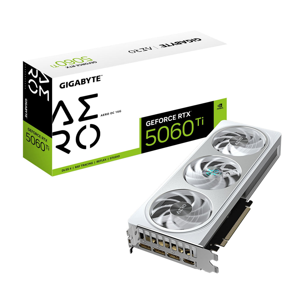 GIGABYTE GeForce RTX 5060 Ti AERO OC 16G Graphics Card - 16GB GDDR7, 128bit, PCI-E 5.0, 2647MHz Core Clock, 3 x DisplayPort, 1 x HDMI, GV-N506TAERO OC-16GD