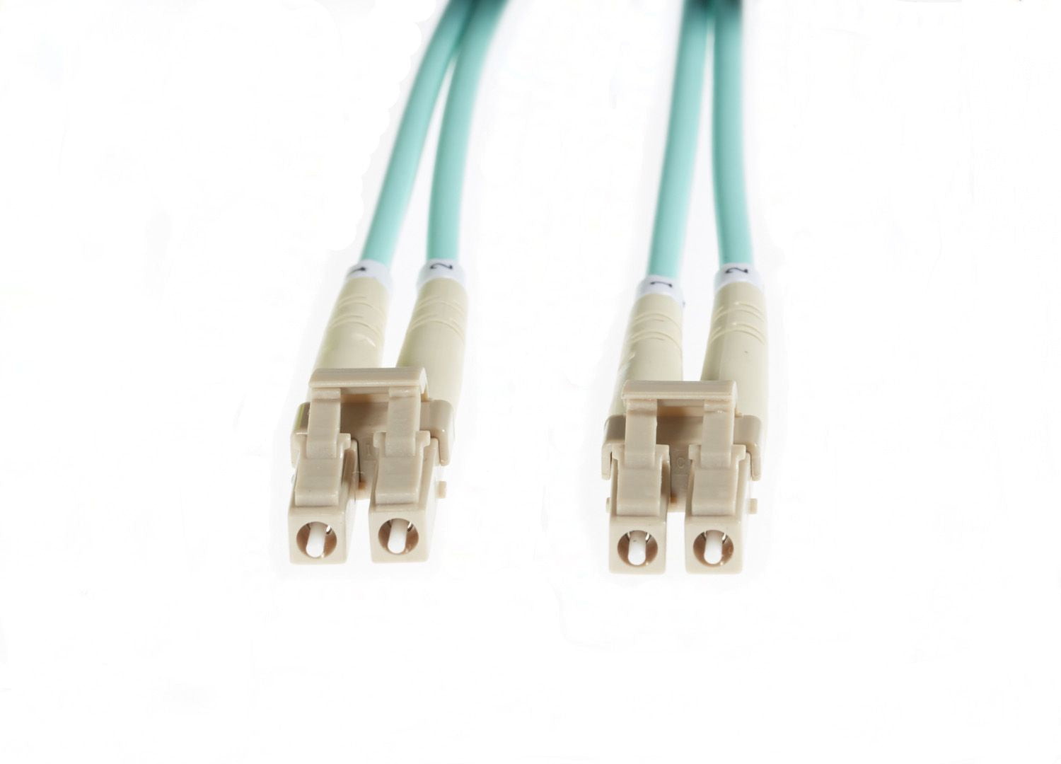 0.5m LC-LC OM4 Multimode Backwards Compatible With OM3 Fibre Optic Duplex LSZH Patch Lead 2mm Oversleeving AQUA
